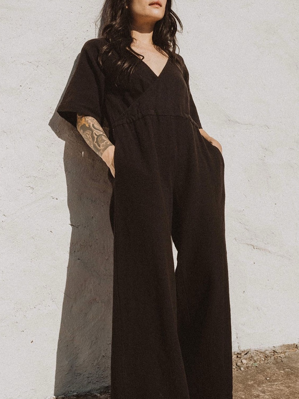 esby Black V-Neck Wide-Leg Jumpsuit